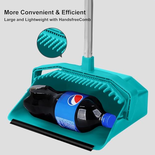 Image of Tiumso Upgrade Broom with Dustpan Combo Set, Broom and Dustpan Set with 51'' Long Handle, Large Upright Brooms and Dust Pans, ZeroGap Lip, Self-Cleaning Dustpan Teeth for Lobby and Restaurant - Blue