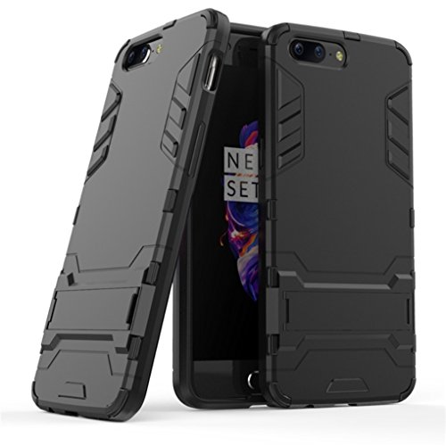 Bllosem Oneplus 5 Funda Hybrid Dual Layer PC+TPU Full Body Shock Resistant Armour with Kickstand Function Funda for Oneplus 5 Negro