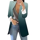 callmo Damen Blazer Schwarz Damen Einfarbiger Blazer 3/4 Ärmel gerader Mantel vorne offener Jacke mit Taschen Elegant Strickjacke Business Büro Anzug