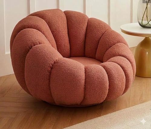 Image of CRAFTCITY Wood Pumpkin Style Round Chair, Modern & Cozy Accent Chair for Living Room (Pink, 1 Seater)