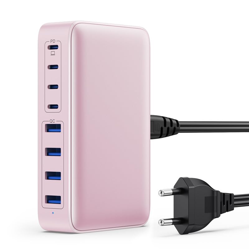 200W Caricatore USB C Multiplo, GaN III 8-Port 65W Laptop Caricabatterie PPS PD QC Alimentatore USB C Multipla Stazione di Ricarica mit USB A per MacBook Air/Pro Laptop iPhone Samsung SteamDeck-Rosa