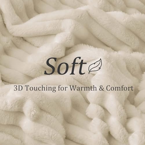Image of BEDELITE Ribbed Fleece Throw Blanket for Couch, Beige, 50 inchx70 inch | Ultra-Soft Plush Fleece, Warm Yet Lightweight, Ribbed Texture, Home Decor, Machine Washable, Giftable, All-Season Use