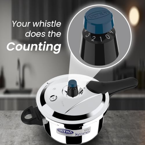 Image of Ultra Triply Krono Pressure Cooker 5.5 Litre | Whistle Counter | Spillage Control | AISI 304 Food Grade Stainless Steel Cooker | 5 Years Warranty | 1.2 MM Lid Thickness | Induction Compatible