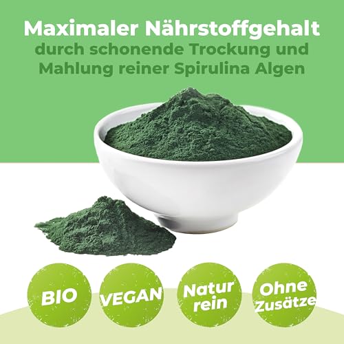 Curly Superfood Spirulina Pulver Bio 500g - 100% naturreine BIO Rohkostqualität - Fein gemahlenes Bio Spirulina Pulver für Smoothies, Säfte & Speisen