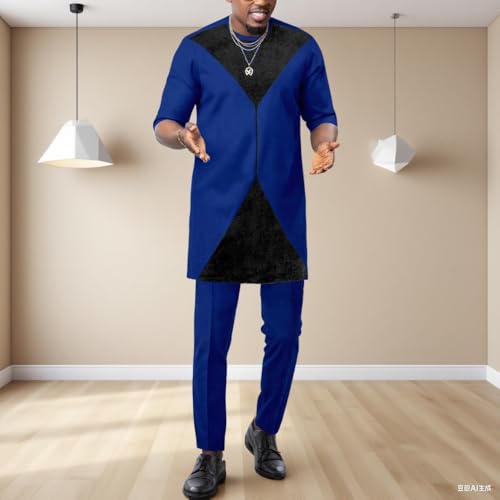 African Suits for Men Dashiki Velvet Shirt Pant 2 Piece Outfits Wedding Attire Nigerian Clothes2