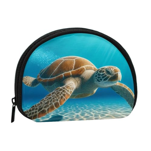 Portable Coin Purse Turtle-Swimming-Sea Mini Zippered Money Pouch Card Holder