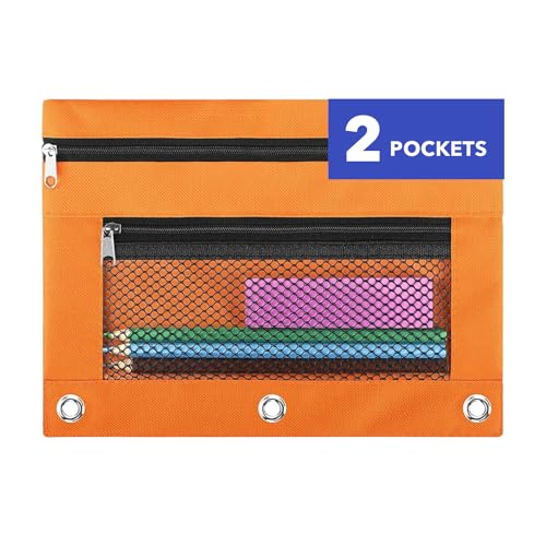Image of Pencil Pouch for 3 Ring Binder - 3 Hole Zipper Pen Case Bag Holder Bulk Accessories Clear Window Aesthetic Organizer Pockets