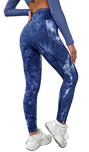 VUTRU 7/8 Legging Femmes Pantalon de Sport Taille Haute Leggings de Yoga avec Poches Leggings de Sport Gym Bleu Imprimé M Cover