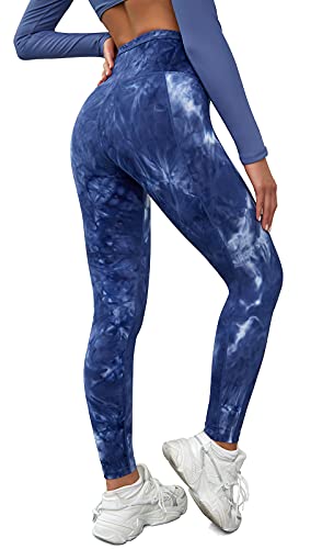 VUTRU 7/8 Legging Femmes Pantalon de Sport Taille Haute Leggings de Yoga avec Poches Leggings de Sport Gym Bleu Imprimé XS