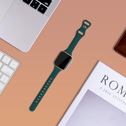 Image of Thin Silicone Band Compatible with Apple Watch 41mm 38mm 40mm 46mm 45mm 42mm 44mm, Slim Narrow Replacement Sport Strap Wristband for iWatch Series 11 10 9 8 7 6 5 4 SE Ultra 3 2 1 Women Men