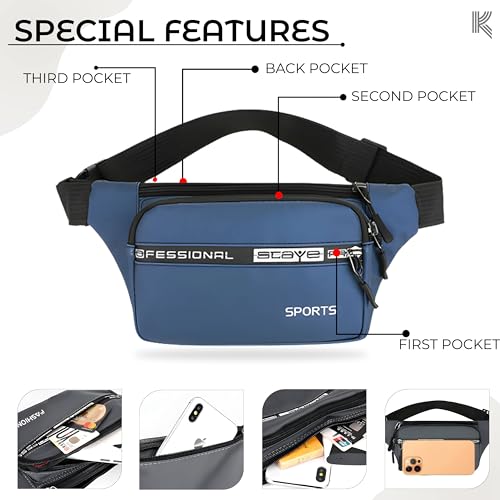 Image of Kraptick Premium Unisex Waist Bag for Men and Women - Stylish Fanny Pack, Chest Bag, Running Waist Pack (Blue)