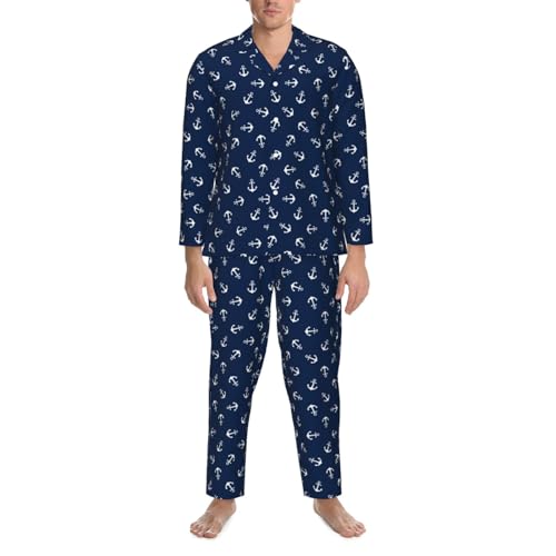 Nautical Themed Simple Anchors For Men'S Pajamas Sets Sleepwear Long-Sleeve Top & Bottom 2 Piece Sleepwear