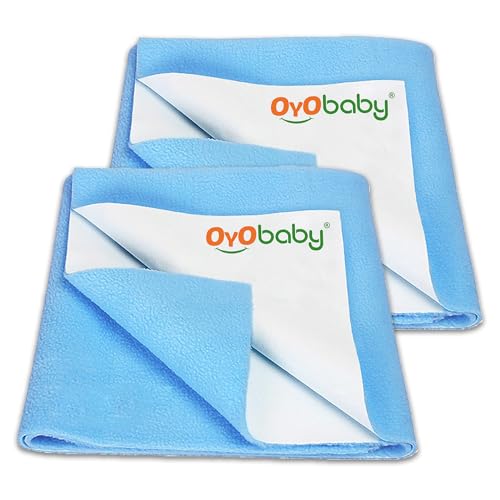 Image of OYO BABY Hygienic Waterproof Baby Dry Sheet Pack of 2 Large 140x100 cm | Quick Dry Mattress Protector | Breathable, Soft, Anti-Pilling Fabric | Suitable for 0-10 Years - Blue
