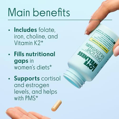 Love Wellness Daily Love Multivitamin for Women | Supports Energy, Cortisol, Immune Health, Stress Relief, & PMS | Complete with Vitamin D, C, Iron, Calcium, Zinc, & Biotin, Magnesium | 60 Count - Image 4