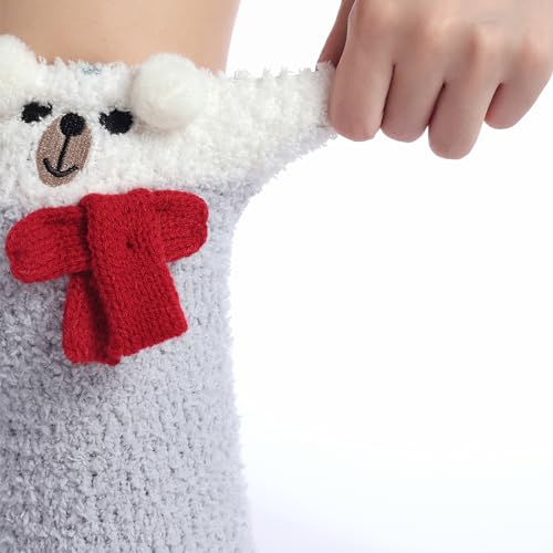 Image of Thigh High Fuzzy Socks Cute Animal Coral Fleece Over the Knee Thigh High Long Stockings Warm Stripe