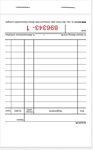 Preisvergleich Produktbild Kassenblock - unten geheftet, 2 x 50 Blatt, (BxH): 96 x 175 mm, perforiert u. nummeriert