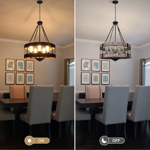 Rustic-Farmhouse-Chandelier-Wood-Light-Fixture-5-Light-Drum-Chandelier-for-Dining-Room-Entryway-Kitchen-Island-FoyerVintage-Wood-and-Metal-FinishE26 Rustic Farmhouse Chandelier Wood Light Fixture 5 Light Drum Chandelier for Dining Room Entryway Kitchen Island FoyerVintage Wood and Metal FinishE26