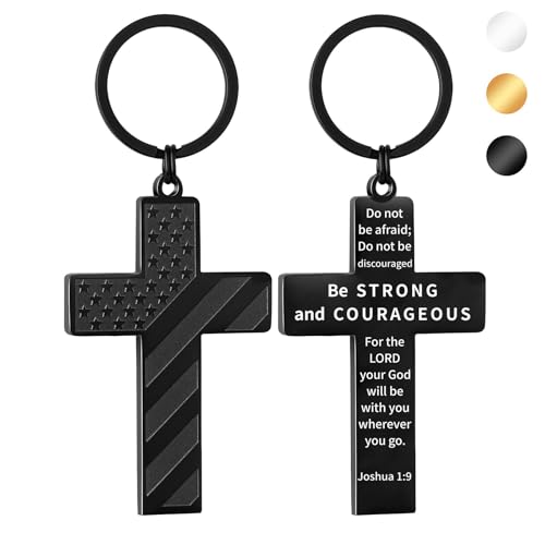 Image of DuoDiner Cross Keychain for Men American Flag Bible Verse Christian Gifts