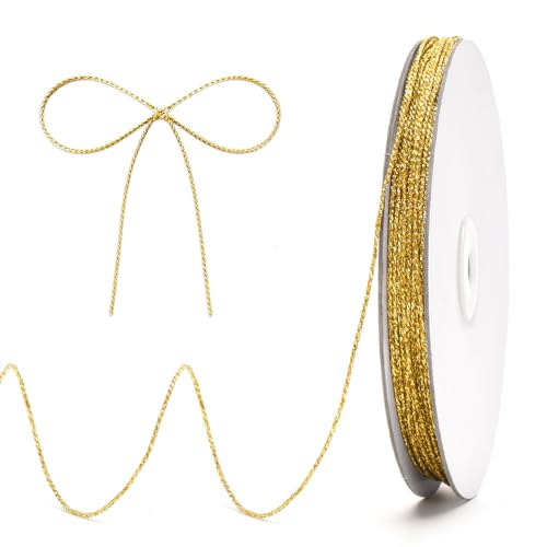 joycraft 328ft Gold String - Decorative Metallic Bakers String 1.5mm Gold Twine for Graduation Mothers Day Wrapping DIY Crafts Wedding Anniversary Party Favor