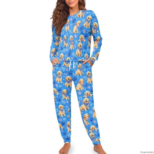 Image of Women's 2 Piece Printed Pajama Set Long Sleeve Sleepwear Set with Long Pants Casual Lounge Sets with Pocket