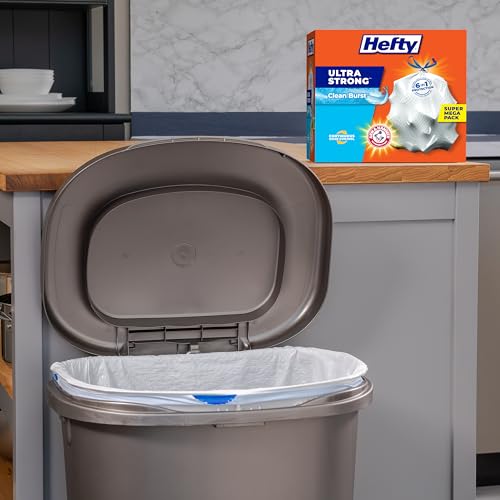 Image of Hefty Ultra Strong 13 Gallon Trash Bags, Tall Kitchen Trash Bags 13 Gallon Size, Drawstring Closure, Continuous Odor Control, White, Clean Burst Scent, 80 Bags (Pack of 3)
