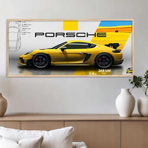 Image of kotart Big Porsche Car Framed Posters Gift Items for Boys Room Wall Decoration Bedroom Living Room Office Studio Decor | Car Poster Frame for Wall Decor Set Of 1 Size (10 x 19 inch)