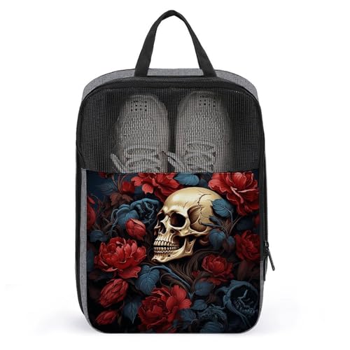 Sac à chaussures motif tête de mort suspendu | Rangement serviette gris