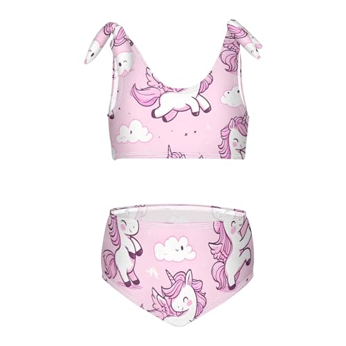 Girls' Bikini Set, Cartoon Cute Dancing Unicorn Kids Swimsuit 2 Pcs Beach Bathing Suit