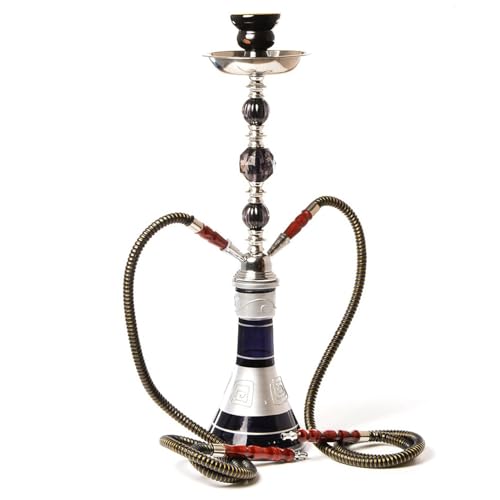 Gluckluz Portable Hookah Set 20 Complete Shisha Set with 2 Hose & Hookah Bowl & Glass Vase for Home Party Smoking Shisha Easy to Assemble & Clean (Black)