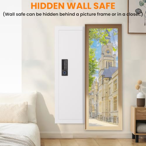 Image of 47.24 inch Wall Safe Between the Studs, Hidden Safe with Removable Pegboard, Wall Gun Safe with Magnetic Slot and 3 Adjustable Shelves(White-Fingerprint)
