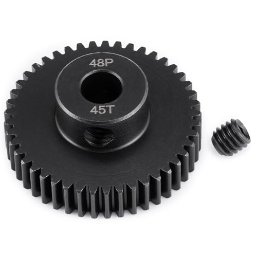 BRKRC Steel 48P Motor Gear 5mm Bore 40-45T Pinion Gears for 1/10 1/8 1/6 1/5 RC Buggy Monster Truck Drift Car Off-Road Crawler Part (45T)