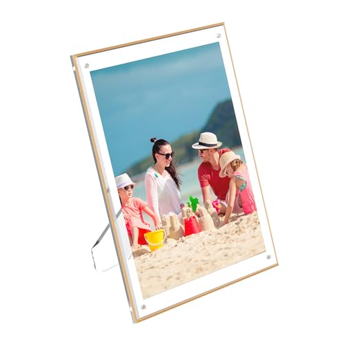 Hexsonhoma Cornice portafoto in acrilico trasparente, 21,6 x 28 cm, con bordo dorato, per porta carta da 8,5 x 11 pollici