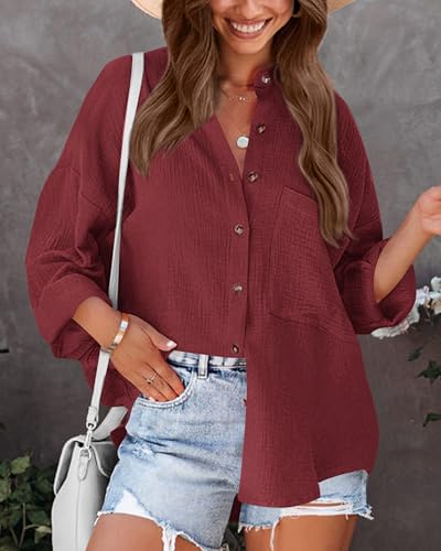 Image of NOLLSOM Casual Shirts for Women Long Sleeve Button Down Blouses Fall 2026 Solid Color Trendy Tops with Pocket