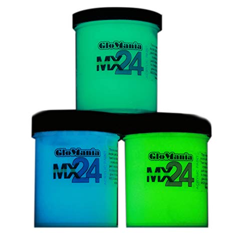 Green, Blue, Aqua MX24 Sampler Set Extreme Glow in The Dark Paint Daytime Invisible Range