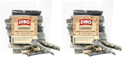 DIBO Lachshaut, 50g-Beutel, der kleine Snack oder Leckerli für Zwischendurch, Hundefutter (Packung mit 2)