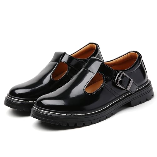 Image of Women's Platform T-Strap Mary Janes Oxford Dress Shoes | Chunky Non-Slip Classics Round Toe Comfort Casual School Work Uniform Shoes with Buckle Retro Comfortable Walking Shoes