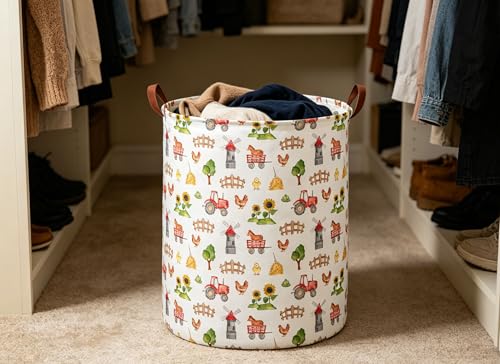 Image of Laundry Basket Farm Hamper for Nursery Cute Storage Bin Organizer Room Decor for Home(Farm)