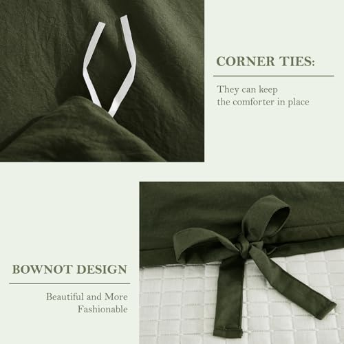 Image of annadaif Olive Green Duvet Cover King Size, 3 Pieces Duvet Cover Set | Soft Washed Comforter Cover ,Bowknot Bow Tie, (1 Duvet Cover 104x90 Inch, 2 Pillowcases) ,Easy Care Bedding Set