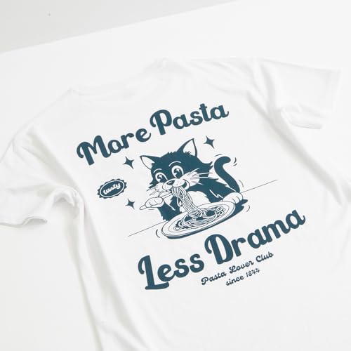 Pampling Camiseta de Manga Corta, Doble Impresión, 100% Algodón, Ropa Unisex para Hombres y Mujeres en 5 Tallas, Camiseta Blanca, Modelo More Pasta (M)