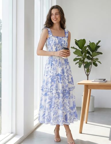 Image of Scarlet Darkness Floral Dress for Women 2026 Flowy Sundress Smocked Cottagecore Dresses