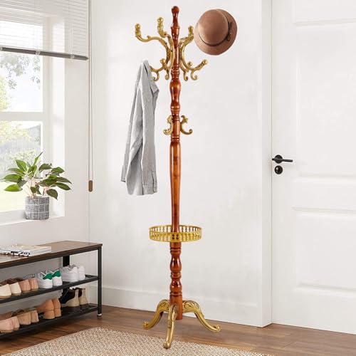 VKETU Wooden Coat Rack Freestanding, Vintage Coat Racks with Sturdy