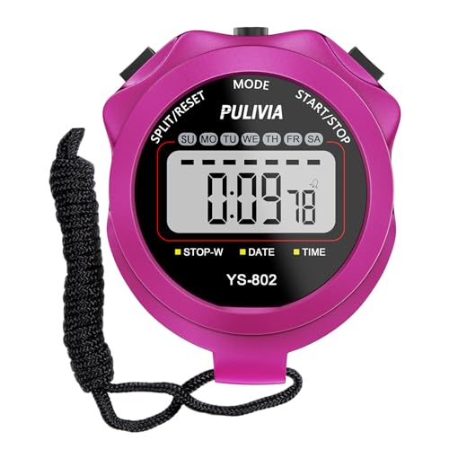 Image of Sports Stopwatch Timer, Single Lap Split Digital Stop Watch for Sports Kids Coaches Swimming Running, Purple