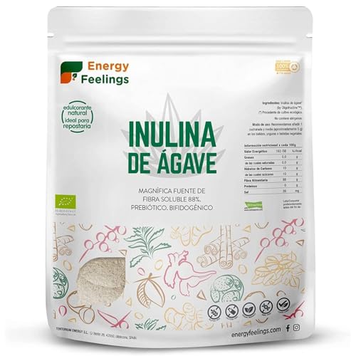 Energy Feelings Inulina en Polvo Bio deAgave, Inulina Pura Vegetal Prebiótico, Fibra Dietética, Sin Azúcar, Sin Gluten, Vegana, color Blanco, 1000 ml