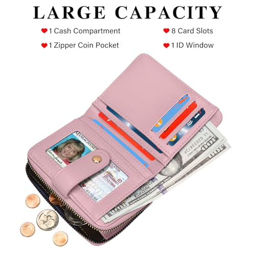 oscaurt Wallet Women Small RFID Blocking Bifold Credit Card Wallets with ID Window and Tassel Zipper Coin Pocket Ladies Wallet2
