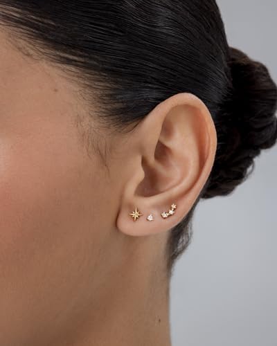 PAVOI Dainty 14K Yellow Gold-Plated Star Earrings for Women | Minimalist Helix and Cartilage Studs | Everyday Elegance - Image 2