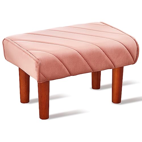 Image of Cpintltr Small Footstool Ottoman Velvet Soft Footrest Ottoman with Wood Legs Sofa Footrest Extra Seating for Living Room Entryway Bedroom 2-Pink