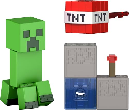 Mattel Minecraft Figurine Creeper Redstone, Figurine articulée de 8 cm avec Accessoire et composant de Redstone, Coffret à Collectionner inspiré du Jeu vidéo, JJR92