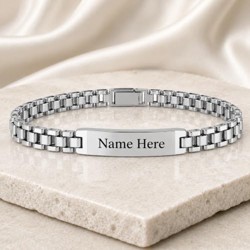 Image of Personalized Bracelet For Men - Adjustable Name Engraved Stainless Steel Bracelet Custom Gift for Him