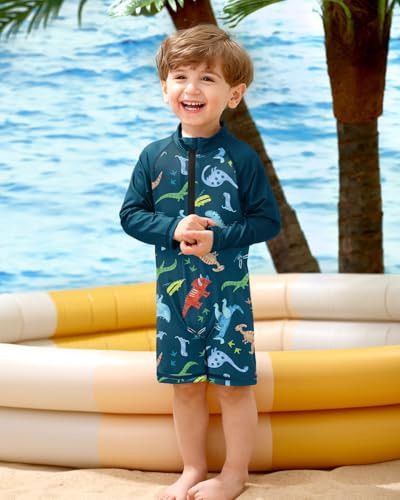 Image of BesserBay Baby Boy Swimsuit UPF 50+ Zip Front Long Sleeve Snaps Bottom One Piece Rash Guard 0-36 Months
