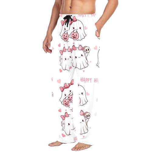 Four Cute Spirits Men's Cotton Pajama Pants with Pockets and Drawstring Comfortable and Stylish,S4